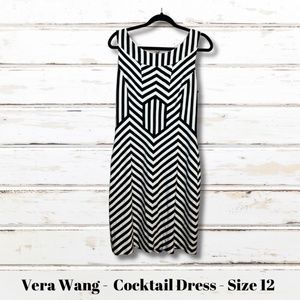 Vera Wang Womens Size 12 Sleeveless Cocktail Dress Back Zipper Black and White